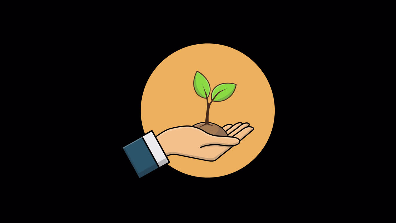 Animated Hand Holding a Growing Plant Sprout