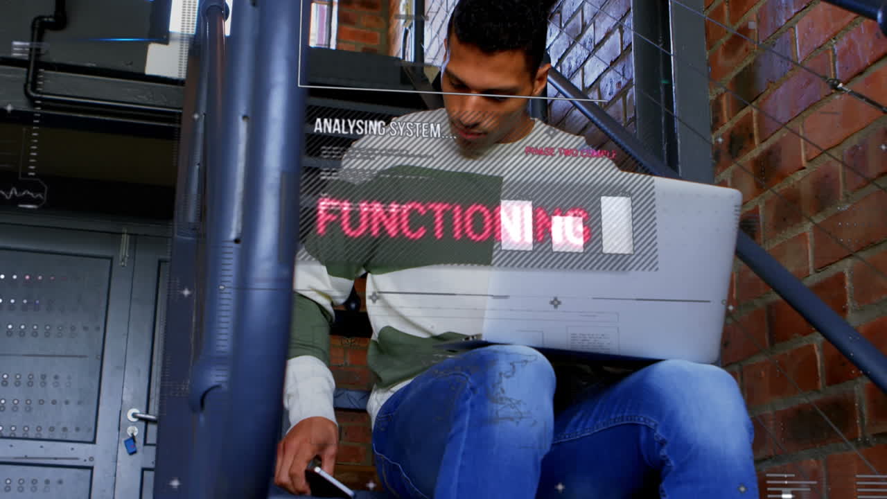 Animation of financial data processing over biracial businessman