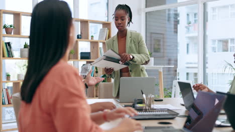 business people, meeting and paperwork in team