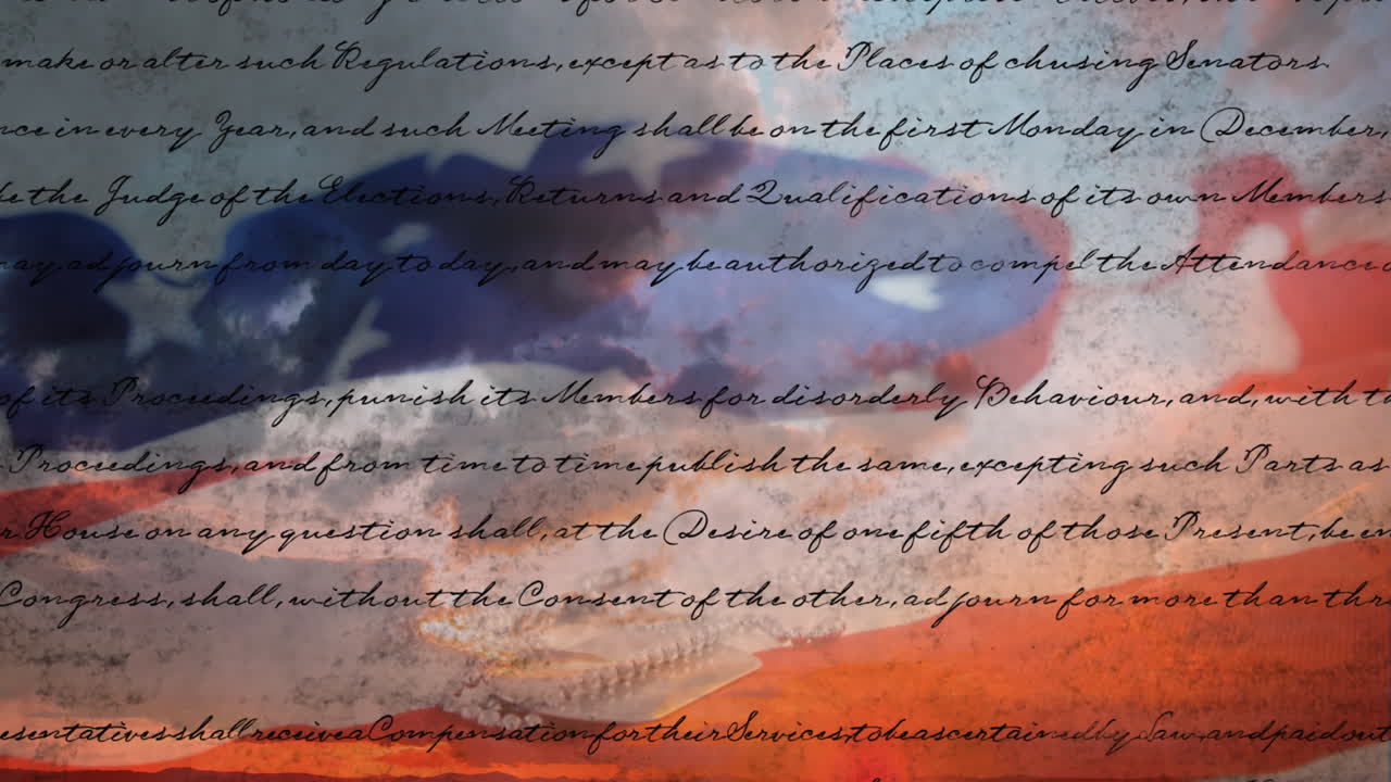 Written constitution of the United States and flag 4k