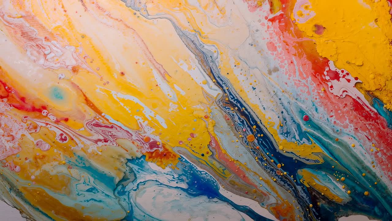 Se muestra pintura fluyendo tras verterla sobre un lienzo de estudio, formando celdas y vetas azul oscuro, asentándose