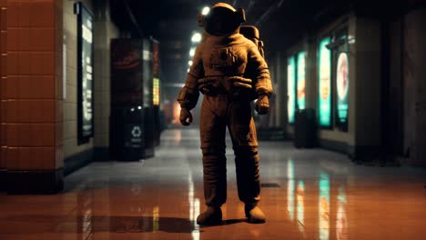 astronauta en el metro subterráneo