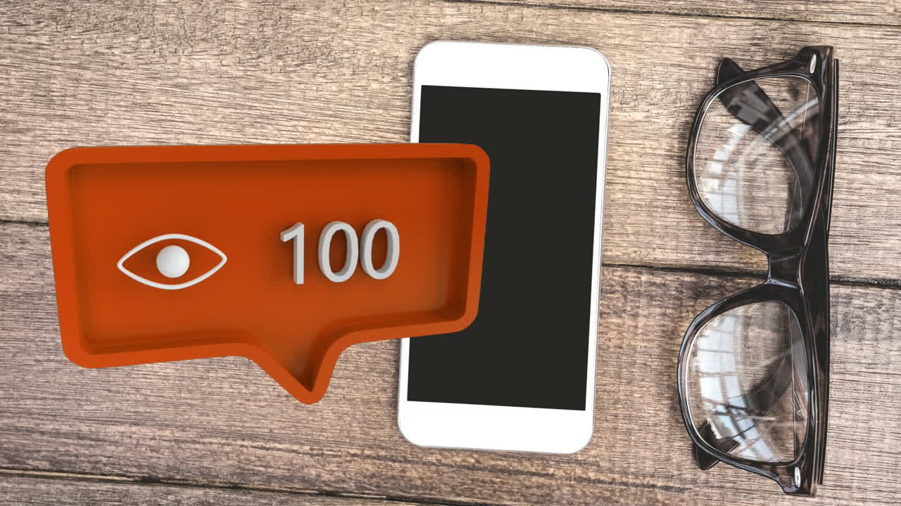 teléfono móvil con anteojos y un icono de vista para las redes sociales