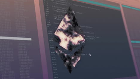 animation of cryptocurrency sign and data processing over dark background