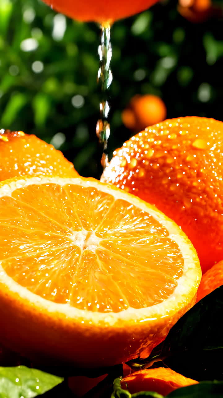 Primo piano di arance fresche con acqua che cola