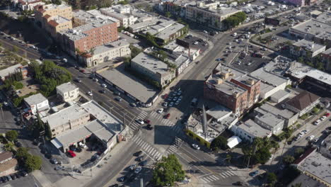 aerial over historic hollywood's cahuenga boulevard and franklin avenue