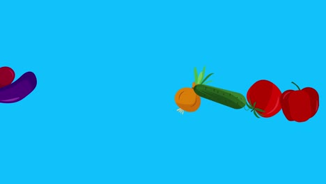 stop motion animation of cartoon flat vegetables blue screen chroma key