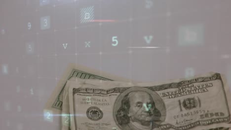animación del procesamiento de datos de advertencia móvil sobre el billete de banco