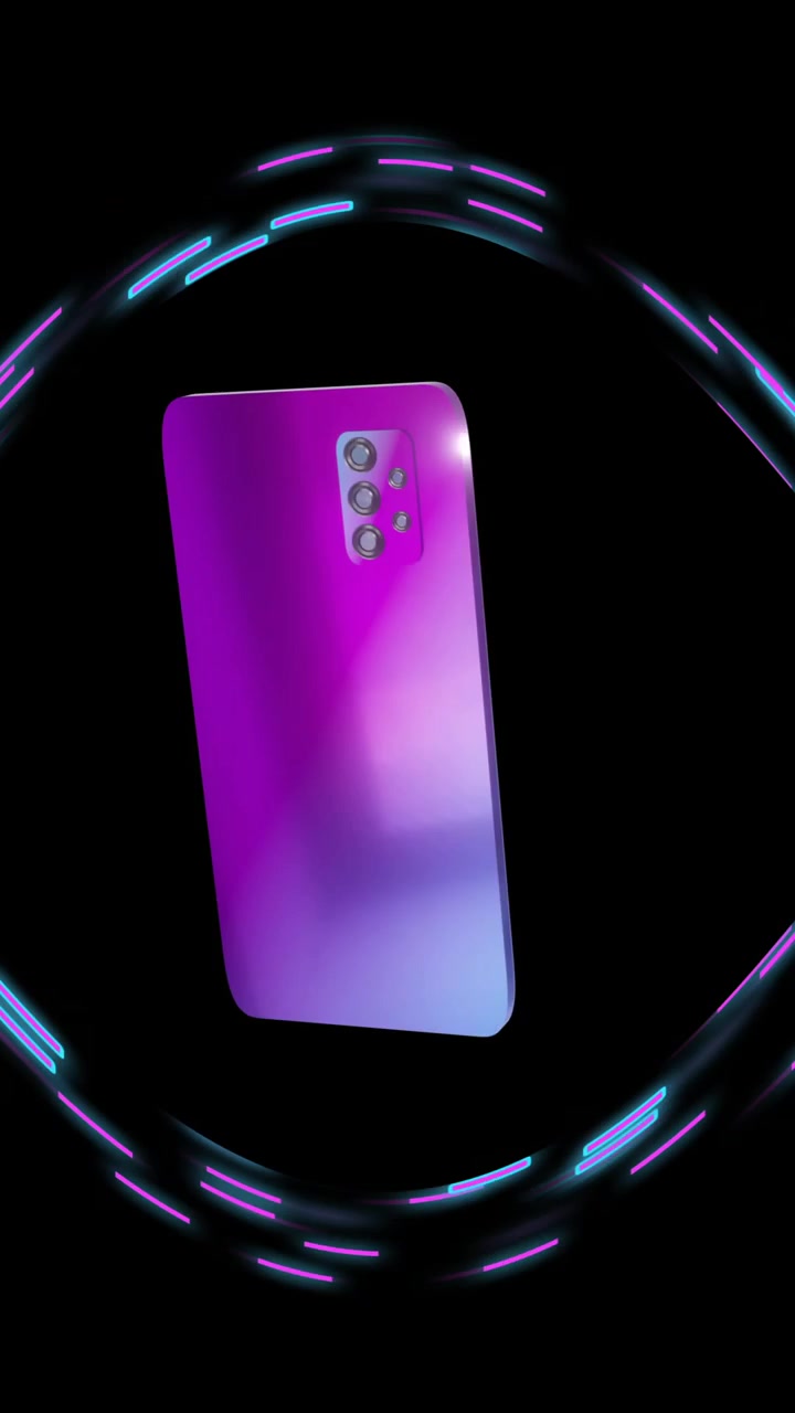 Animazione di smartphone su scie luminose su sfondo nero.