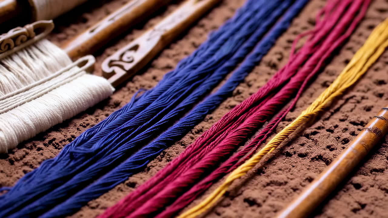 Colorful Threads and Weaving Tools