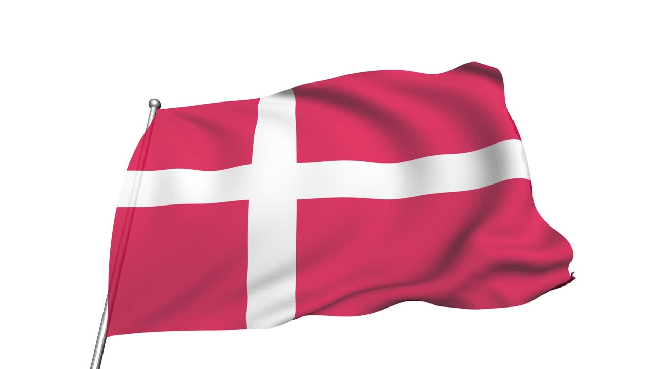bandera de dinamarca en el viento (canal alfa, semitransparente, en bucle)