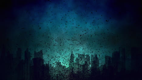 Dark-city-and-flying-garbage-in-night-time