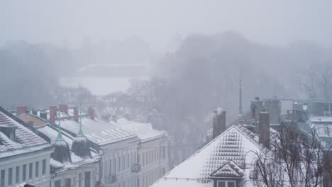 heavy snowfall over rooftops in sankt hanshaugen, oslo