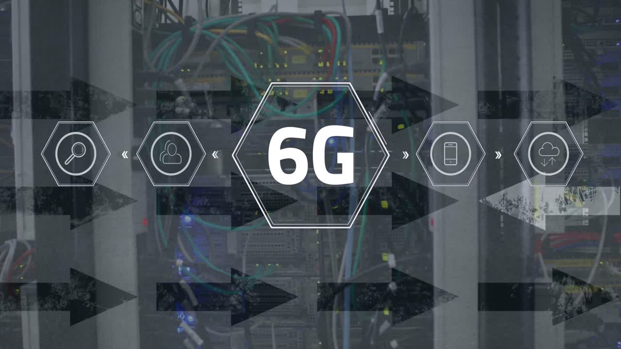 animazione di testo 6g su elaborazione dei dati e sala server