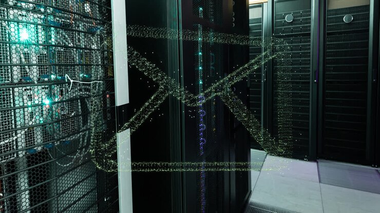 Animation of envelope icon over server room