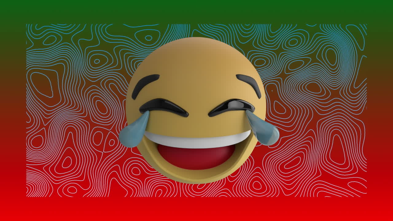 animación de un icono digital de emoji llorando en un fondo con patrones