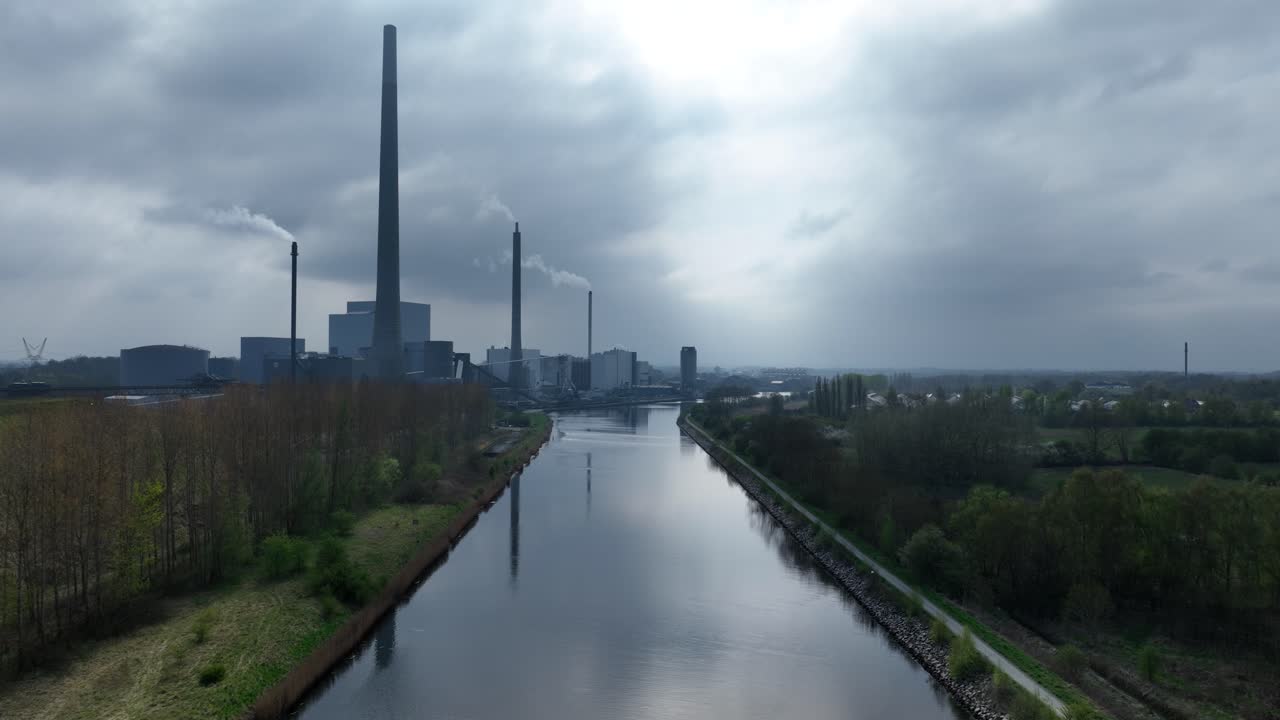 Power plant in Odense, Denmark, electricy generation, power and energy, Aerial drone view. Industrial site.