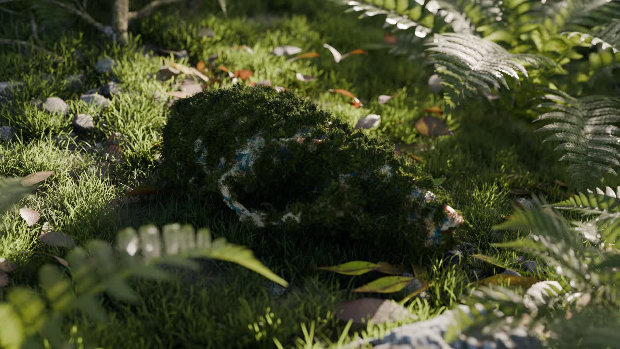 Skull Covered in Moss and Foliage