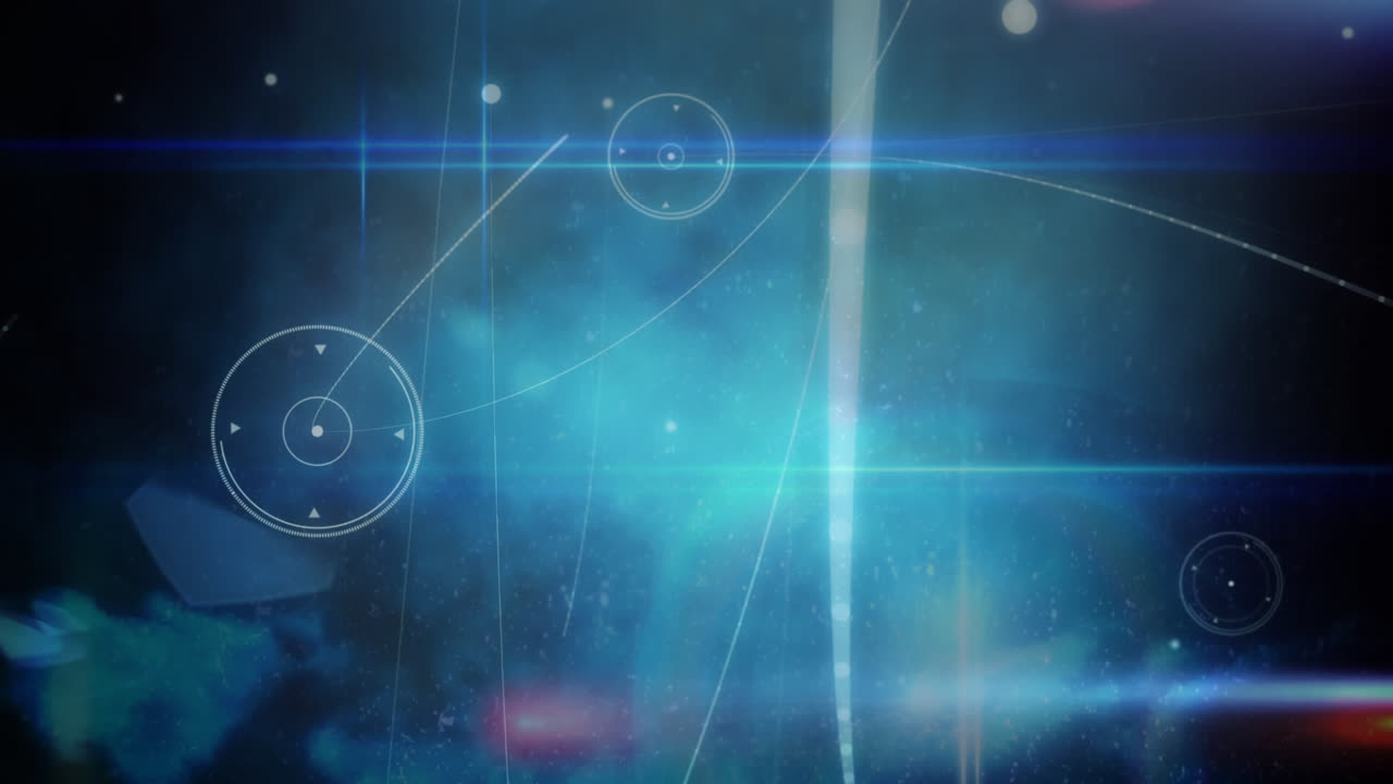 animación digital del escáner redondo y las huellas de luz contra un fondo azul