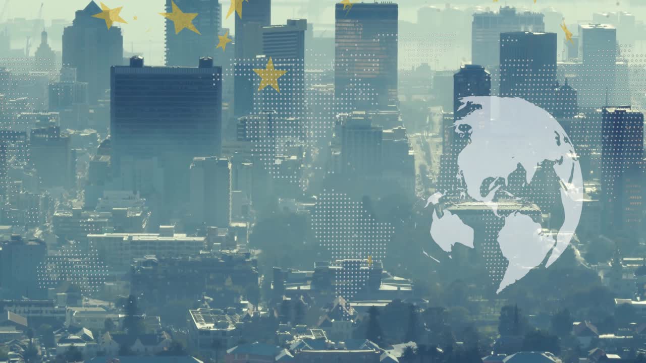 Nadat de skylinekaart vervaagt, verschijnt een wereldbol, drijven sterren voorbij en roteert de wereldbol die verbindingen toont