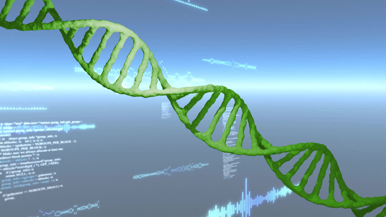 Animation of dna strand over diagrams and data processing