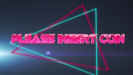 animation of please insert coin text over geometrical moving shapes and lights