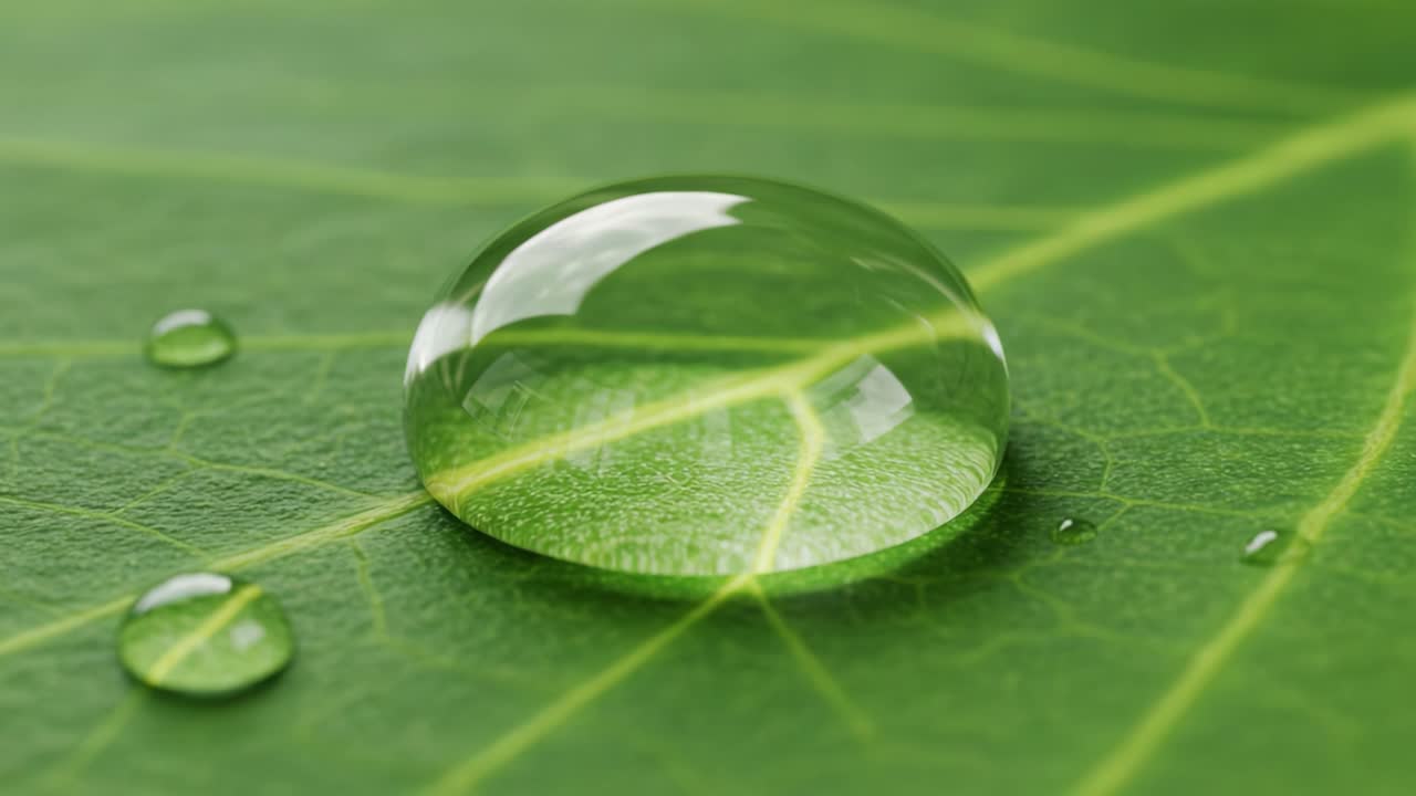 A Close-Up View of a Water Droplet Resting on a Leaf, Showcasing the Intricate Details of Nature and the Reflections Captured in the Droplet