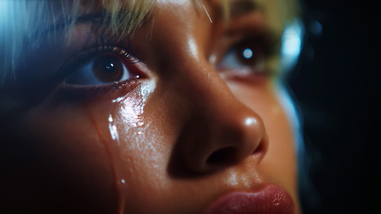 A Captivating Portrait of Emotion: Close-Up Expressions of Sadness and Reflection, Highlighting the Beauty of Tears and the Intensity of Inner Feelings in an Artistic Cinematic Style