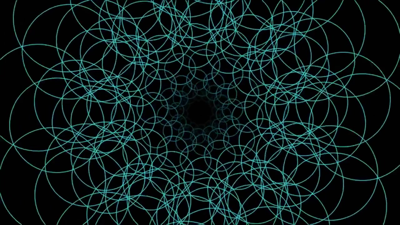 Animação Geométrica Abstrata de Círculos Ciano Pulsantes em Fundo Preto