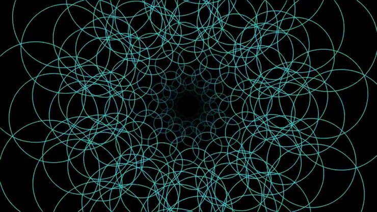 Animação Geométrica Abstrata de Círculos Ciano Pulsantes em Fundo Preto