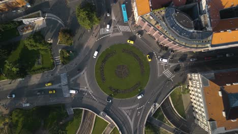 top down aerial view of adam clark square in budapest, hungary