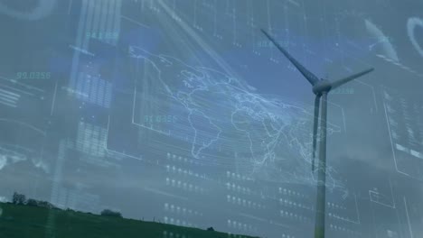 animation of financial data processing over wind turbine