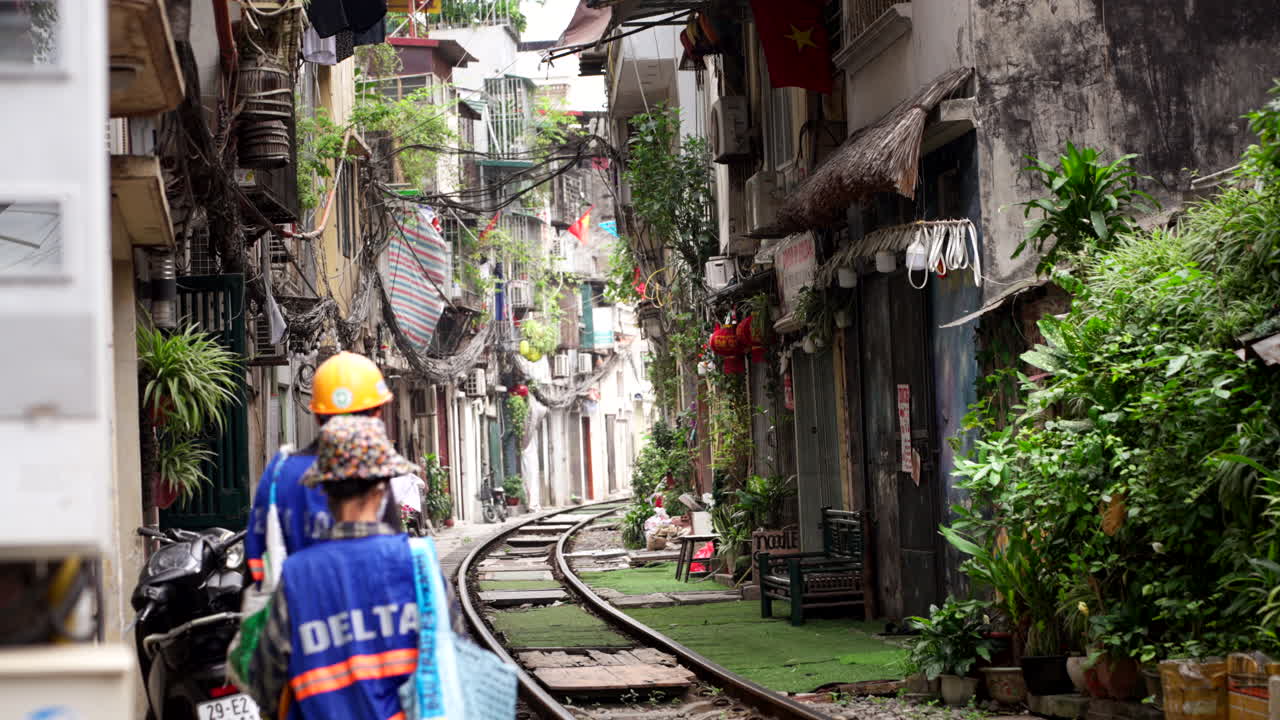 Hanoi Street Scene with Train Tracks