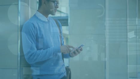 animación del procesamiento de estadísticas sobre el hombre usando un teléfono inteligente