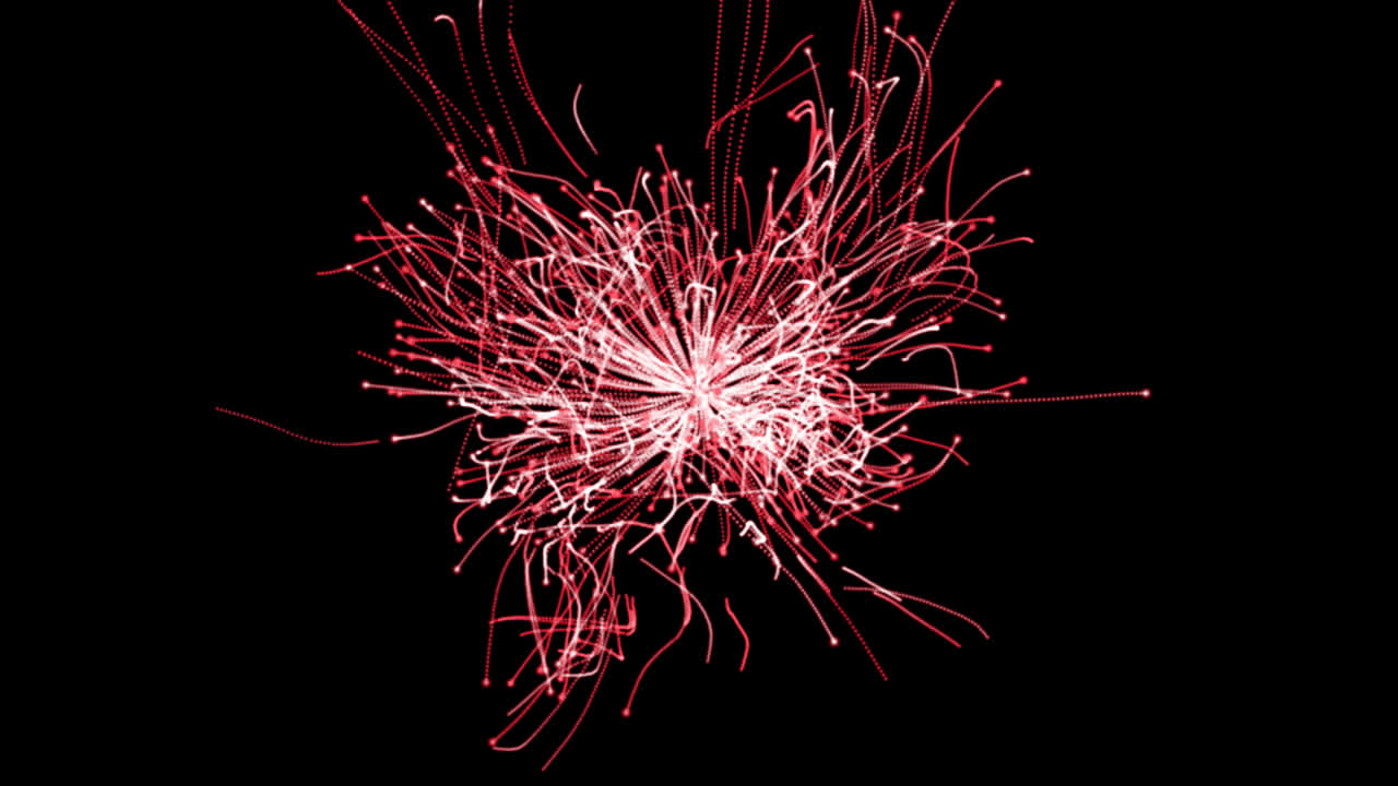 추상적인 빨간색과 색 입자 폭발