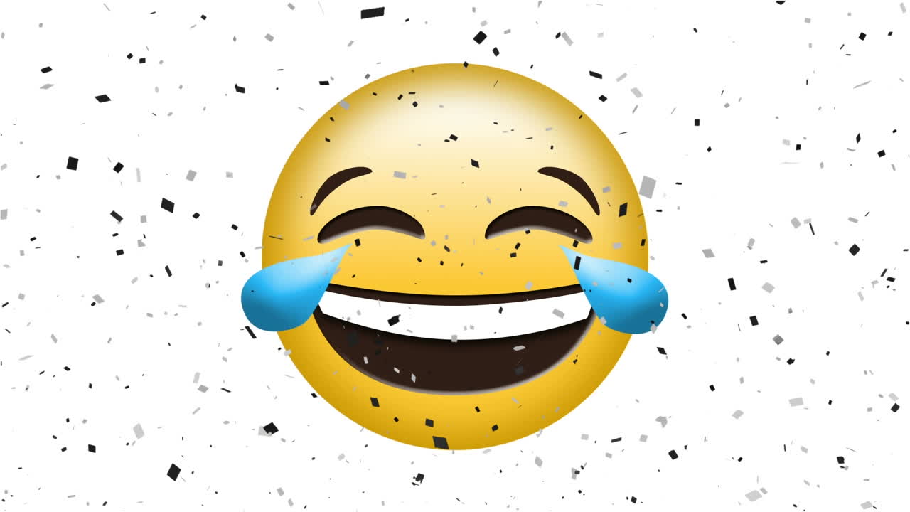 Animazione di un'icona emoji felice su coriandoli in caduta