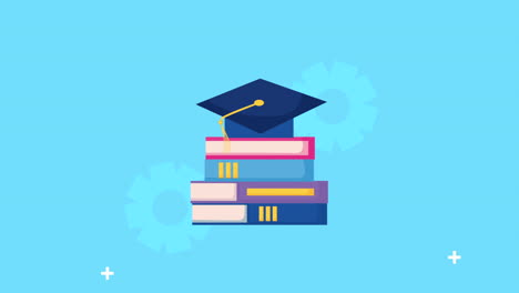 books with graduation hat animation