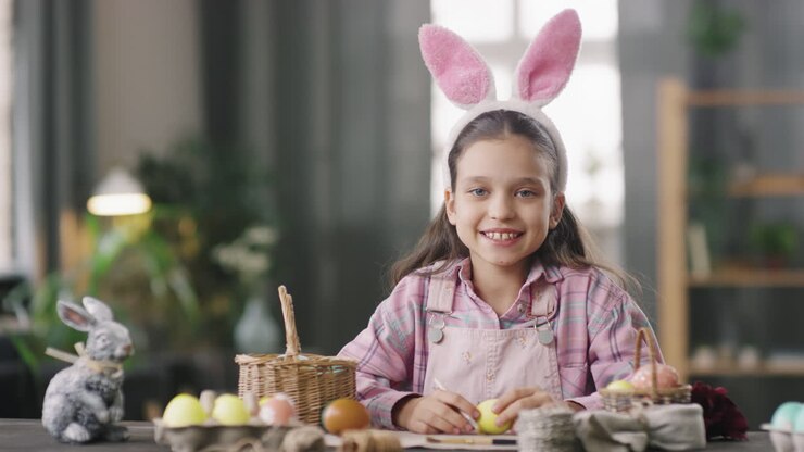 Portrait of Girl Decorating Easter Eggs