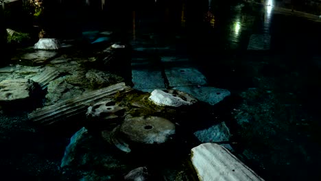 night view of cleopatra's pool in antique hierapolis, pamukkale, denizli, turkey.