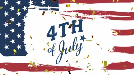 animation of 4th of july text and confetti over flag of united states of america