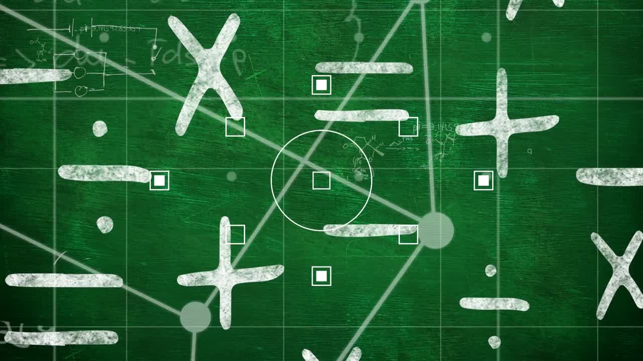 녹색 배경 위에 움직이는 수학 수식의 애니메이션