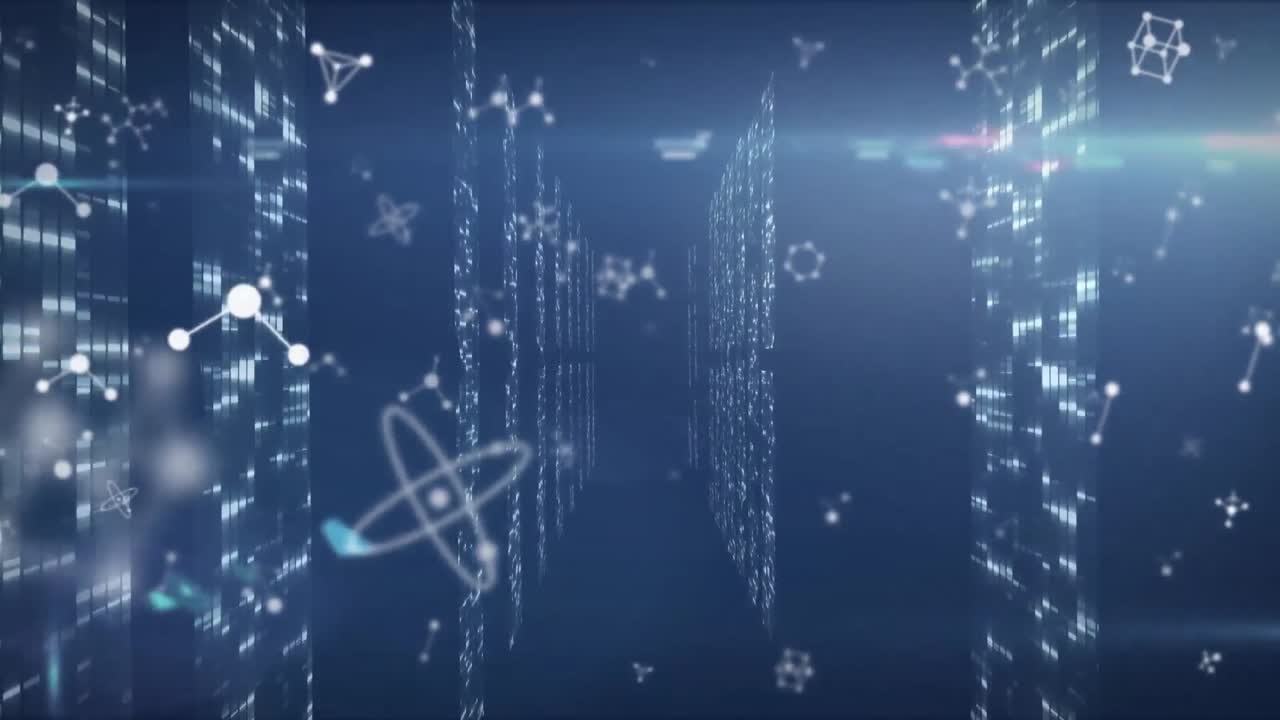 해군 배경에서 다양한 데이터 처리를 통해 분자의 애니메이션