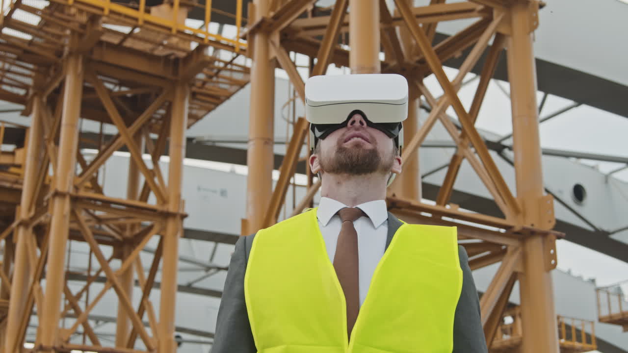 Construction Site Supervisor in VR Goggles