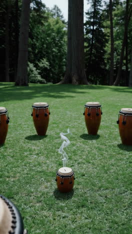 congas in a park with incense