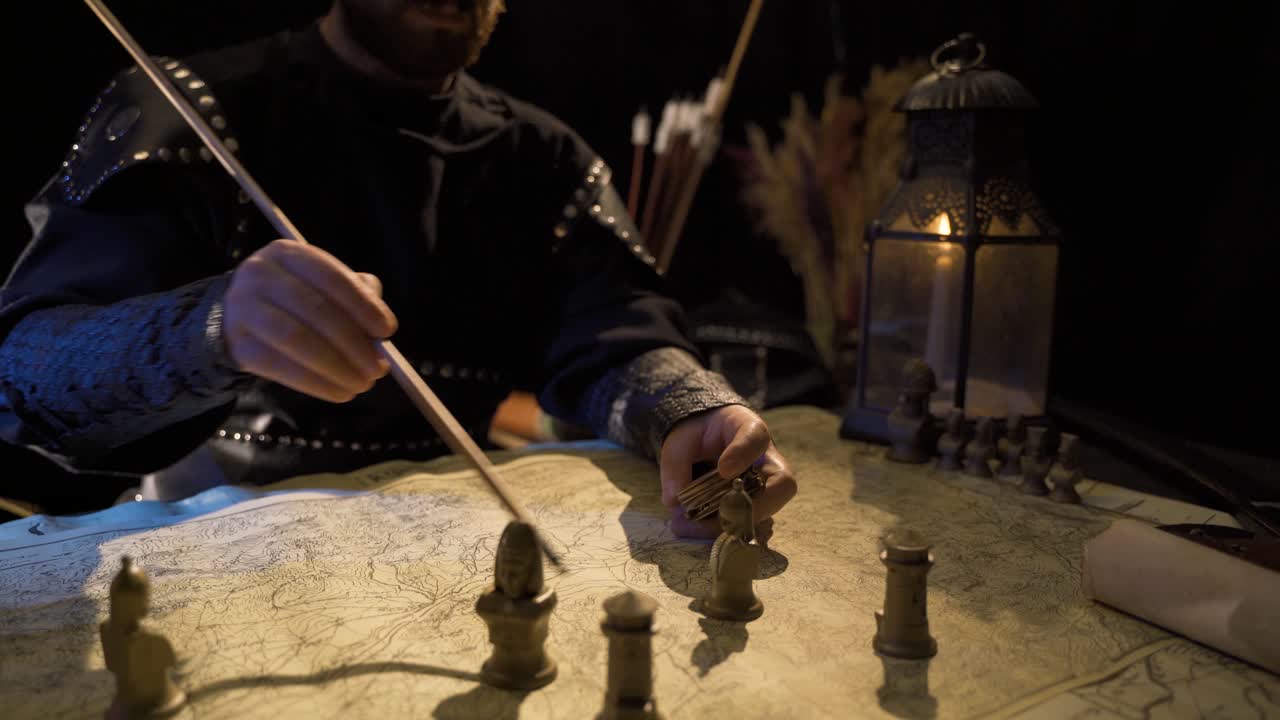 Analysis on the Map in ancient times. Historical period scene.