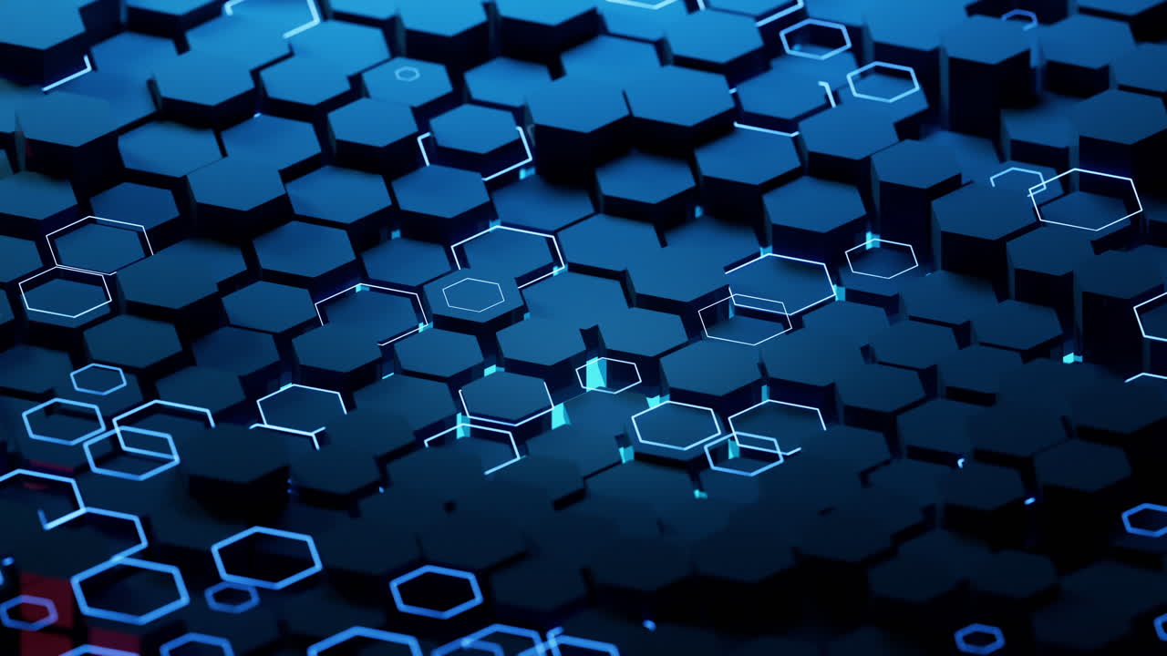 Hexagonal scientific and technological materials, 3d rendering.