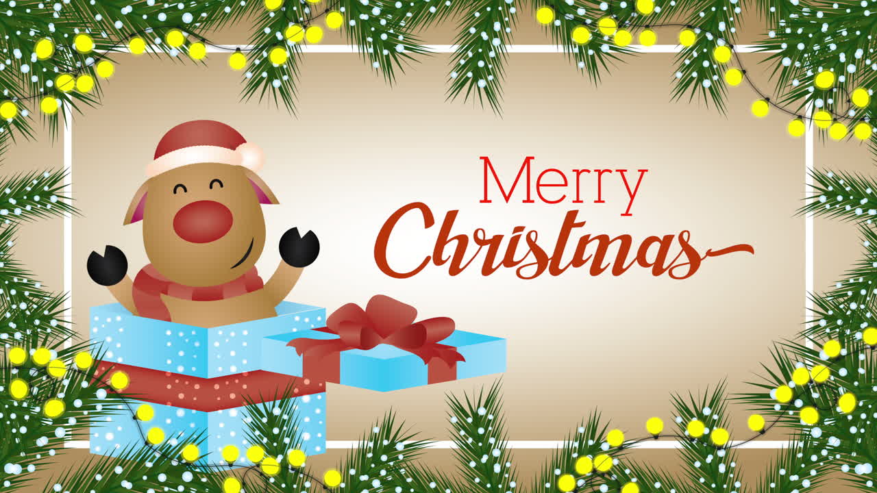 사과 선물과 함께 메리 크리스마스 애니메이션