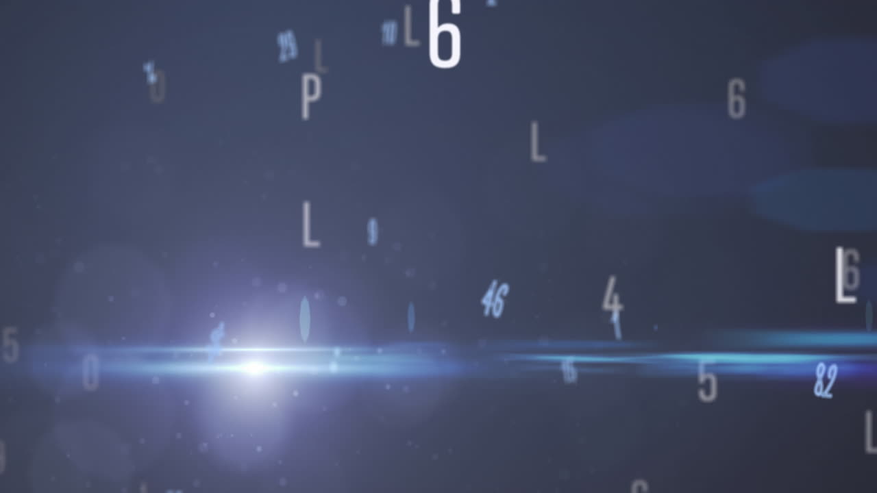 Animated numbers and letters on blue for education.