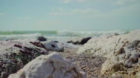 naturaleza mar océano orilla piedras rocas olas olas choque soleado luz del día portugal primer plano tiro constante 4k