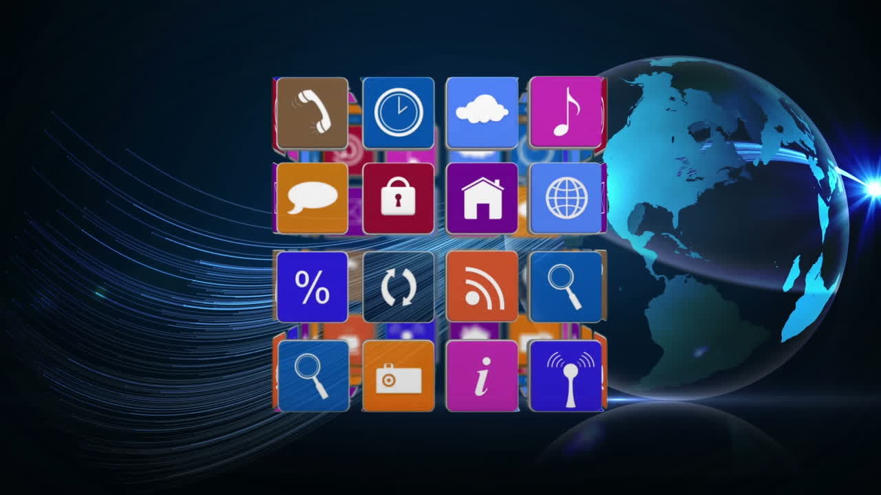 animación de iconos de medios en todo el mundo